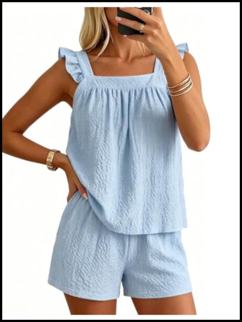Ruffle Pajama Set 2 Piece Tank Top Shorts Loungewear Sleepwear